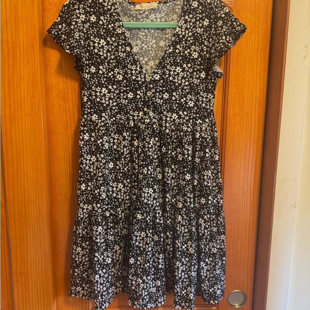Floral Black and White Dress